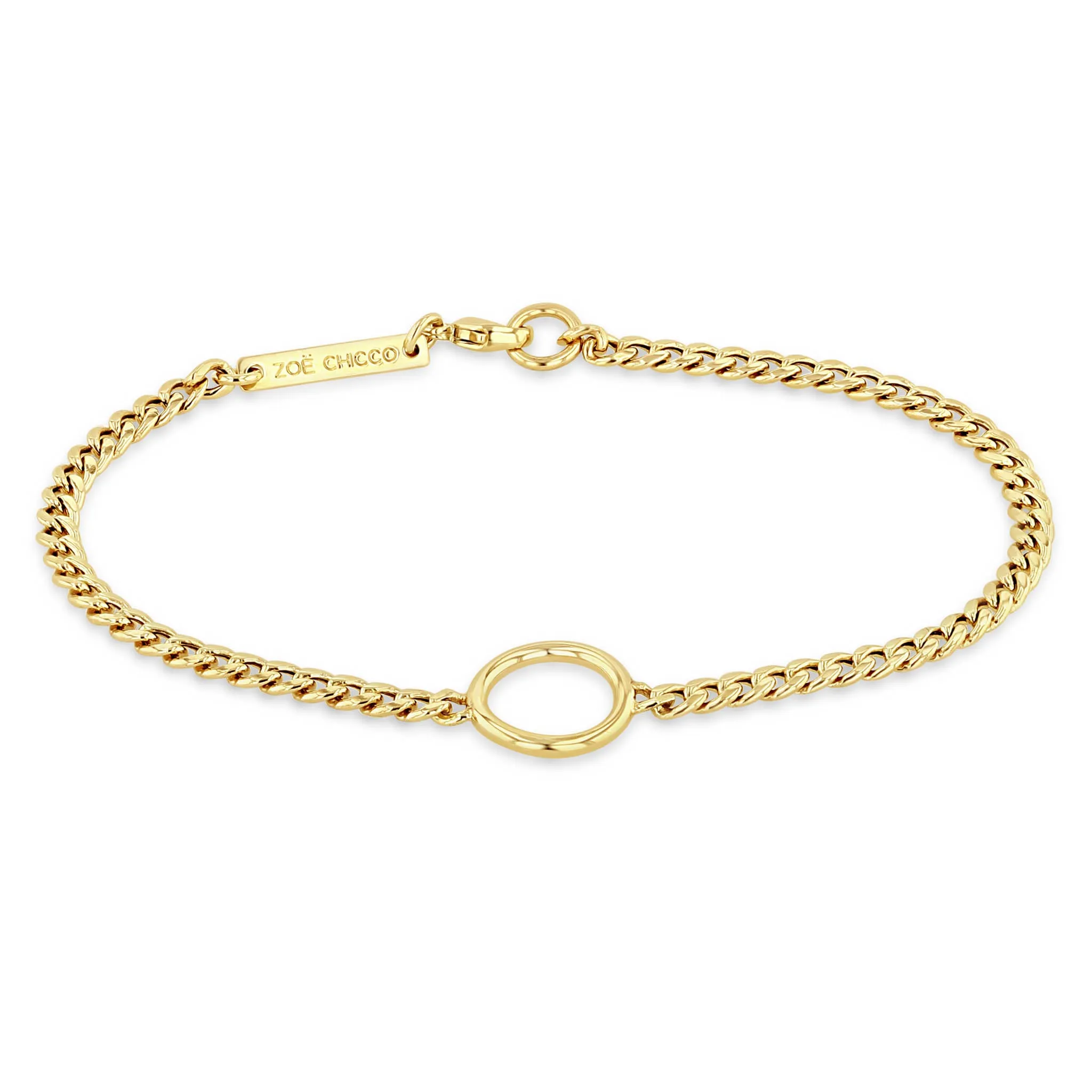 14k Pavé Diamond Circle Small Curb Chain Bracelet