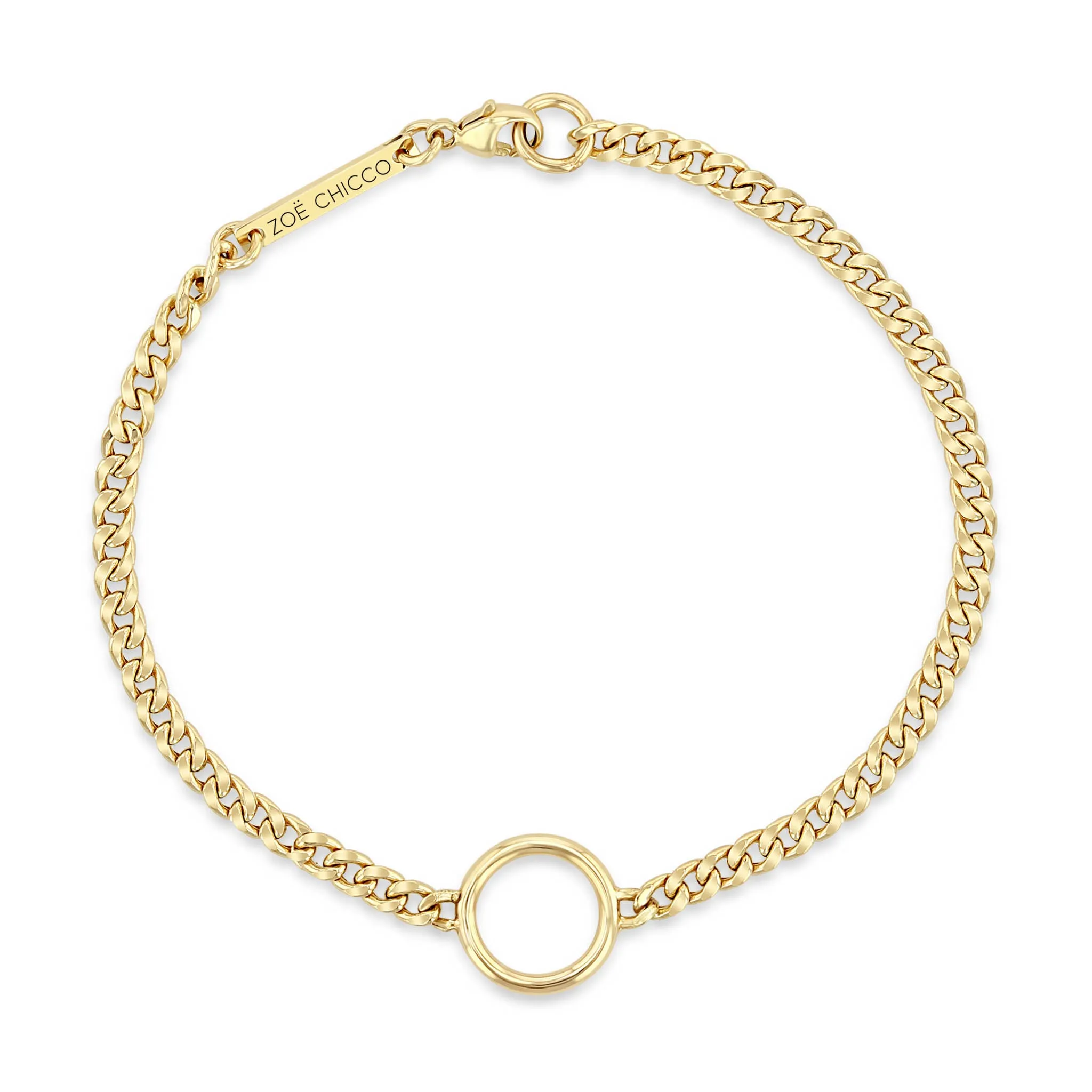 14k Pavé Diamond Circle Small Curb Chain Bracelet