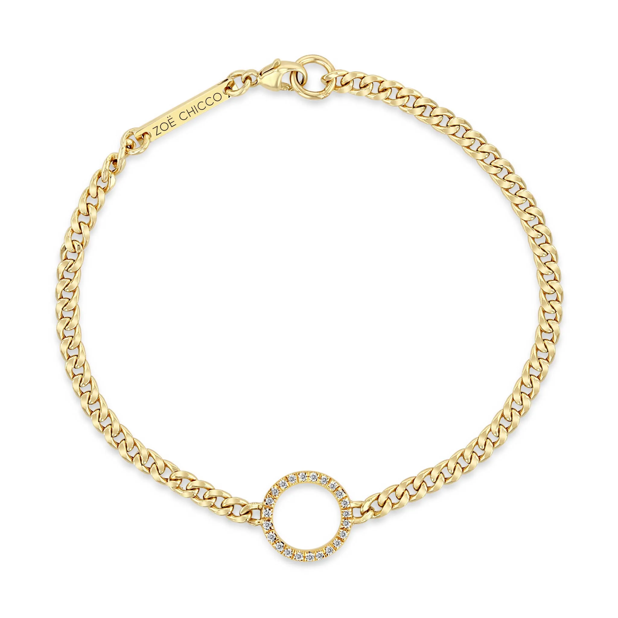 14k Pavé Diamond Circle Small Curb Chain Bracelet