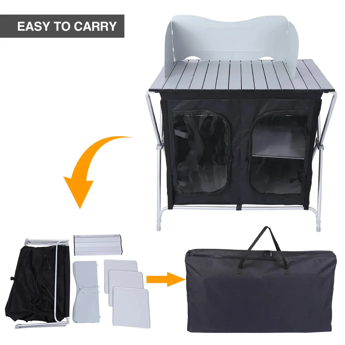 Camping Table with Roll Up Table Top and Storage