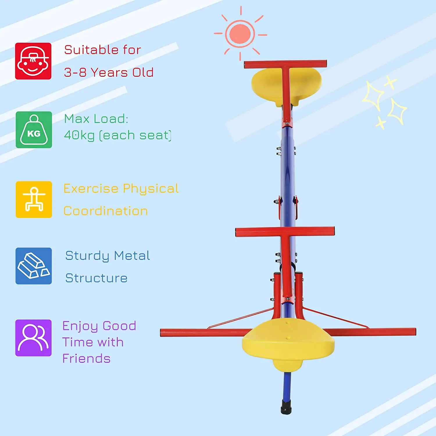 Kids Strong & Sturdy 360 Degree Rotating Metal Seesaw | 2 Seats | 3 - 8 Years