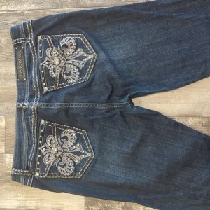 L.A. Idol USA bootcut blingy distressed jeans cowgirl/rodeo sz 15 37x34L TALL