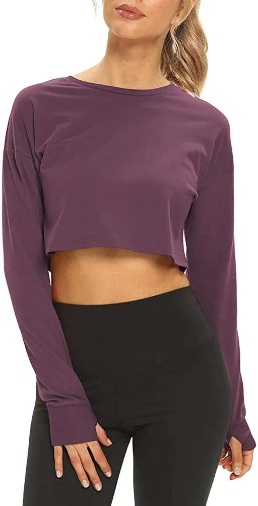 Mippo Long Sleeve Crop Tops Workout Athletic Gym Shirts Cropped Sweatshirts for Women