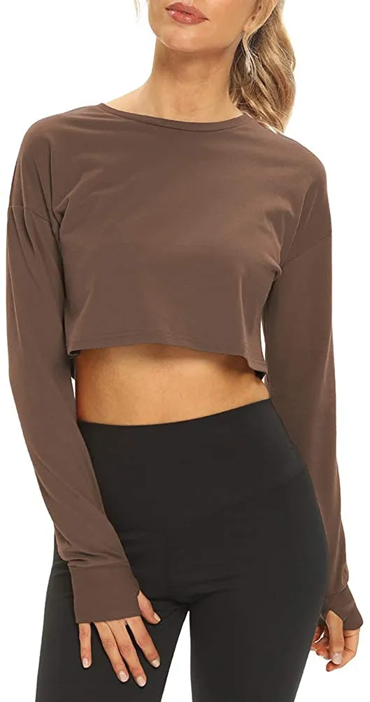 Mippo Long Sleeve Crop Tops Workout Athletic Gym Shirts Cropped Sweatshirts for Women