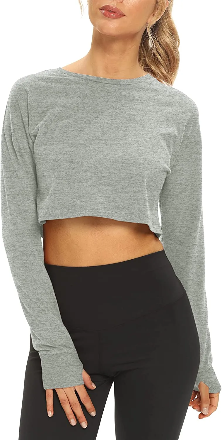 Mippo Long Sleeve Crop Tops Workout Athletic Gym Shirts Cropped Sweatshirts for Women