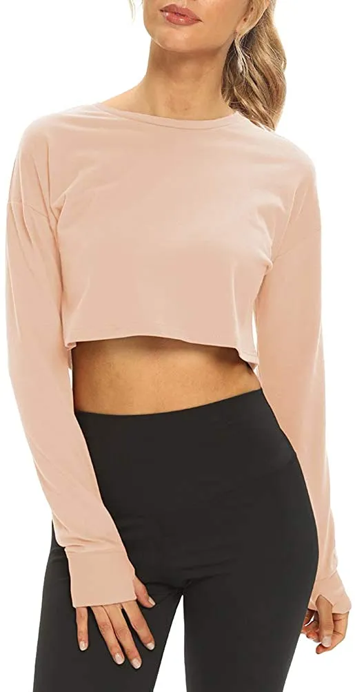 Mippo Long Sleeve Crop Tops Workout Athletic Gym Shirts Cropped Sweatshirts for Women
