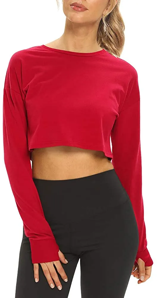 Mippo Long Sleeve Crop Tops Workout Athletic Gym Shirts Cropped Sweatshirts for Women