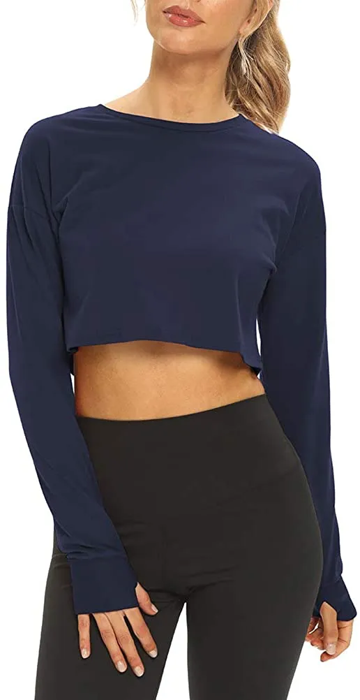 Mippo Long Sleeve Crop Tops Workout Athletic Gym Shirts Cropped Sweatshirts for Women