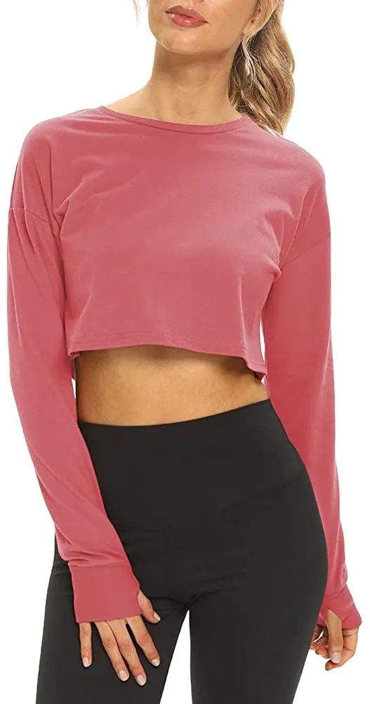Mippo Long Sleeve Crop Tops Workout Athletic Gym Shirts Cropped Sweatshirts for Women
