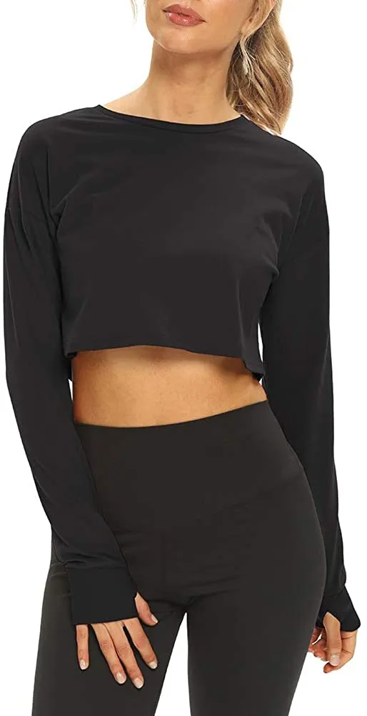 Mippo Long Sleeve Crop Tops Workout Athletic Gym Shirts Cropped Sweatshirts for Women