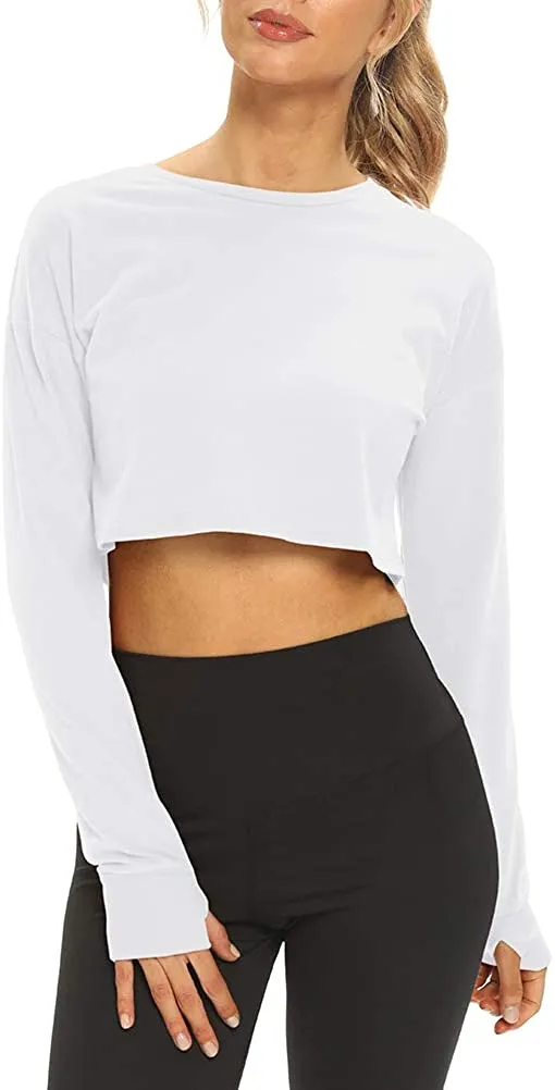 Mippo Long Sleeve Crop Tops Workout Athletic Gym Shirts Cropped Sweatshirts for Women