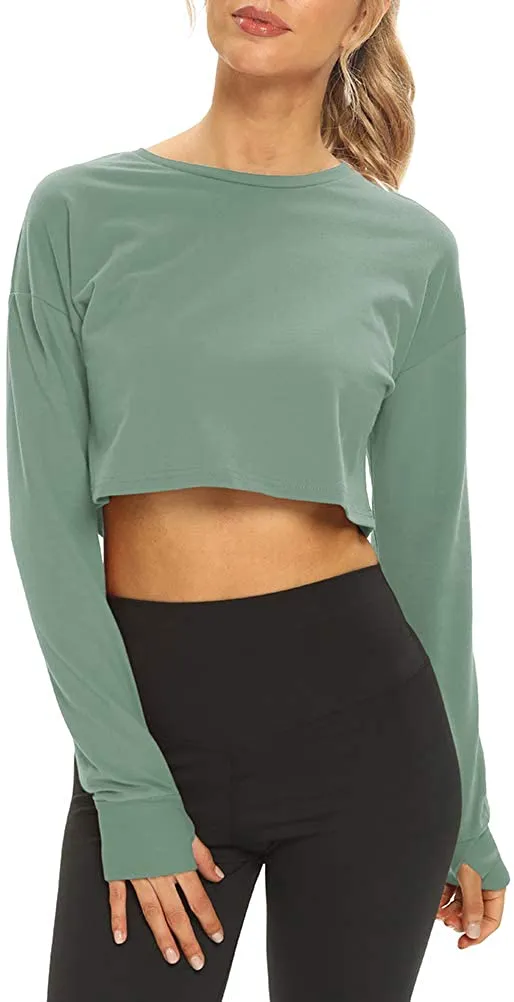 Mippo Long Sleeve Crop Tops Workout Athletic Gym Shirts Cropped Sweatshirts for Women