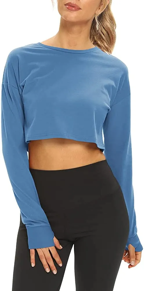 Mippo Long Sleeve Crop Tops Workout Athletic Gym Shirts Cropped Sweatshirts for Women