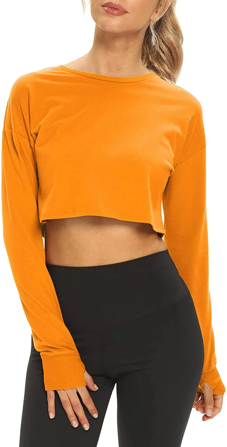 Mippo Long Sleeve Crop Tops Workout Athletic Gym Shirts Cropped Sweatshirts for Women