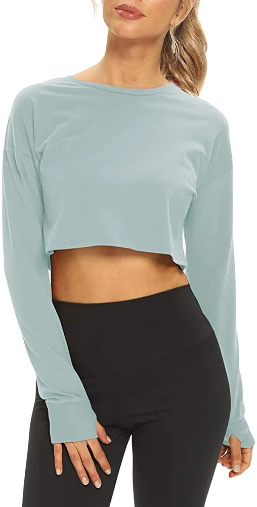 Mippo Long Sleeve Crop Tops Workout Athletic Gym Shirts Cropped Sweatshirts for Women