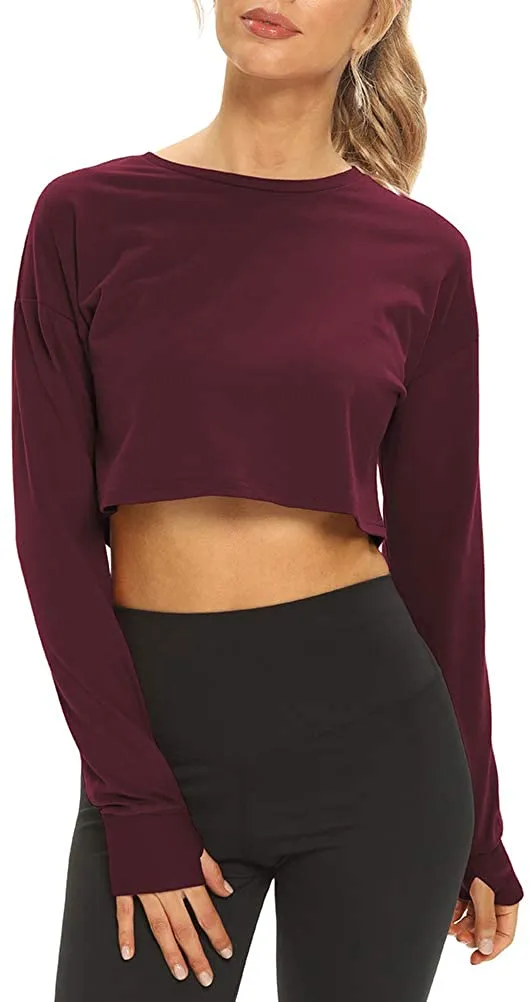 Mippo Long Sleeve Crop Tops Workout Athletic Gym Shirts Cropped Sweatshirts for Women