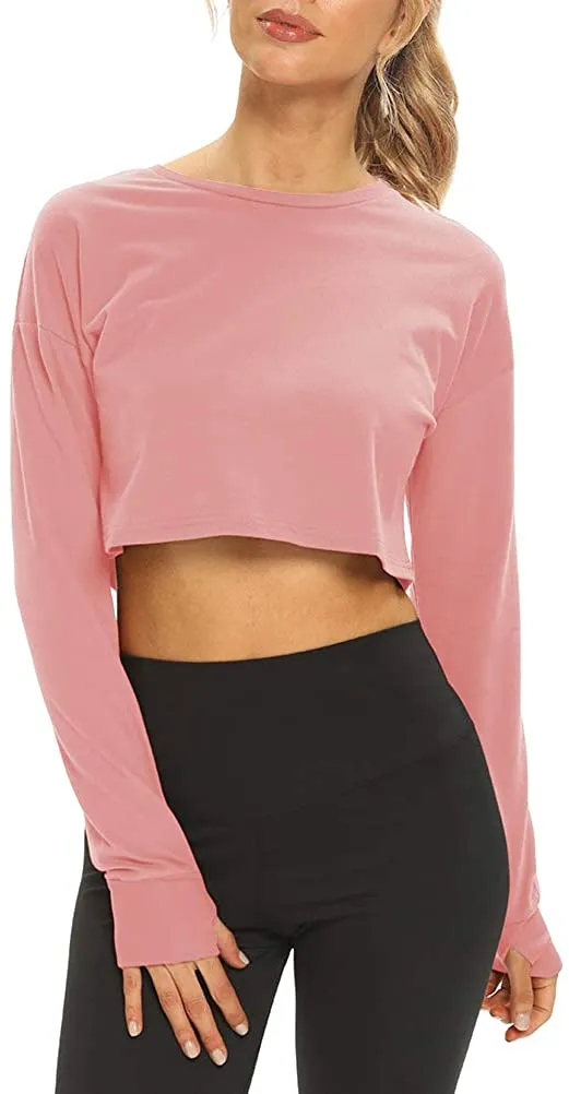 Mippo Long Sleeve Crop Tops Workout Athletic Gym Shirts Cropped Sweatshirts for Women
