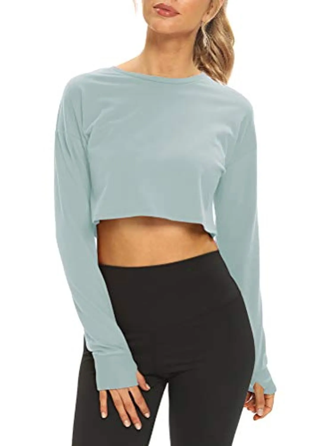 Mippo Long Sleeve Crop Tops Workout Athletic Gym Shirts Cropped Sweatshirts for Women