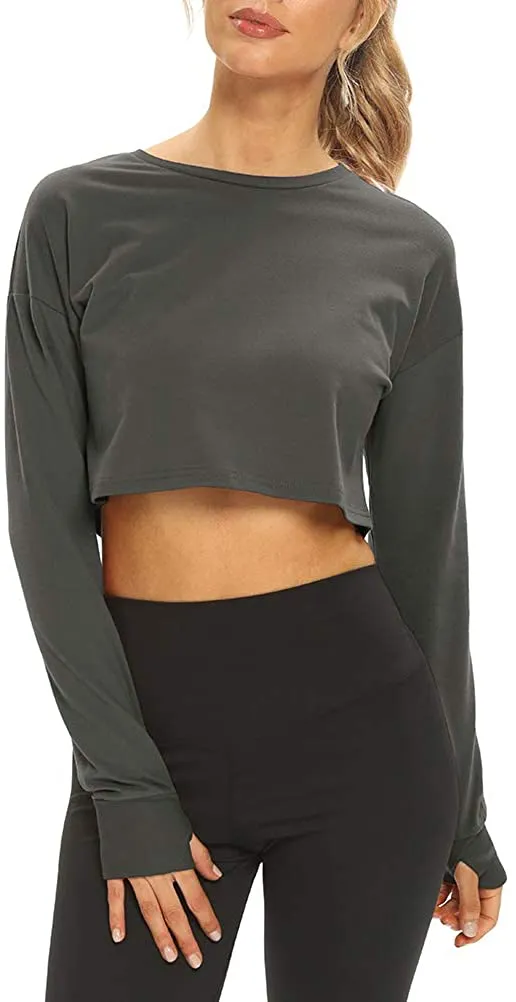 Mippo Long Sleeve Crop Tops Workout Athletic Gym Shirts Cropped Sweatshirts for Women