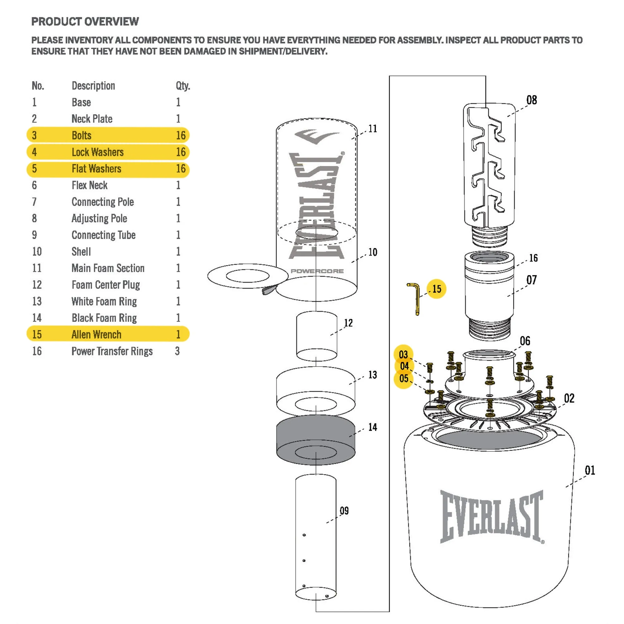 Powercore Freestanding Heavy Bag - Hardware Kit - Replacement Part