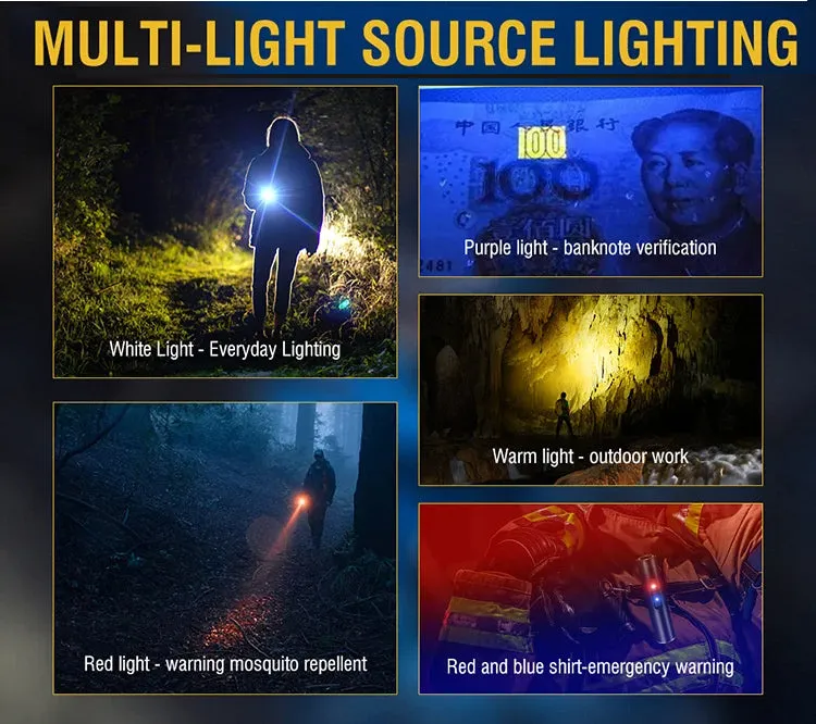RECON GS2U 6 x Colour modes including U.V Rechargeable LED Right Angle 90° Rotating Head Torch 500lm Front & Side Lighting